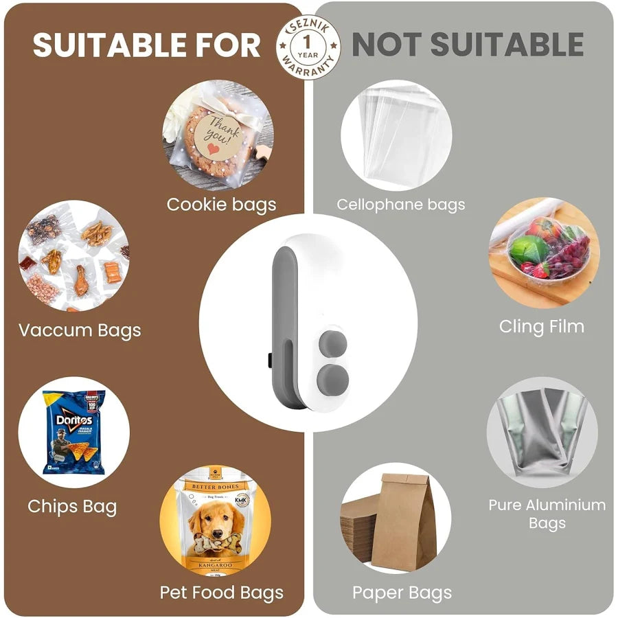 Seal & Cut Pro Mini Sealer | USB Rechargeable Food Bag Packing Machine