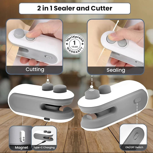 Seal & Cut Pro Mini Sealer | USB Rechargeable Food Bag Packing Machine